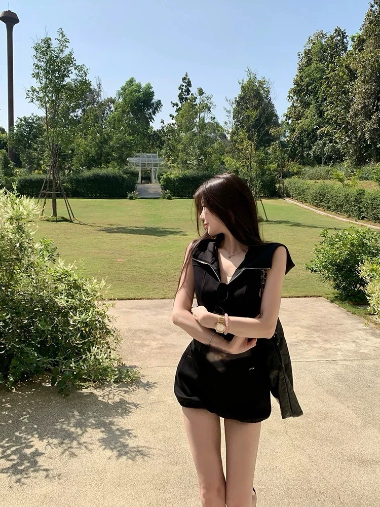 梦梦 MENGMENG｛加纳日记 新款辣妹显瘦无袖连帽连体裤}