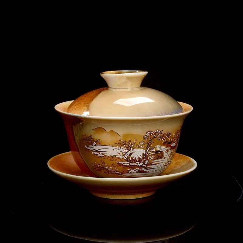 高温柴烧三才盖碗084（带礼盒）