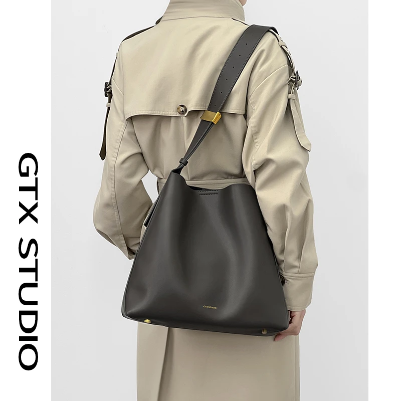 谷田西小众软皮水桶包女大容量高级牛皮单肩简约通勤斜挎托特包