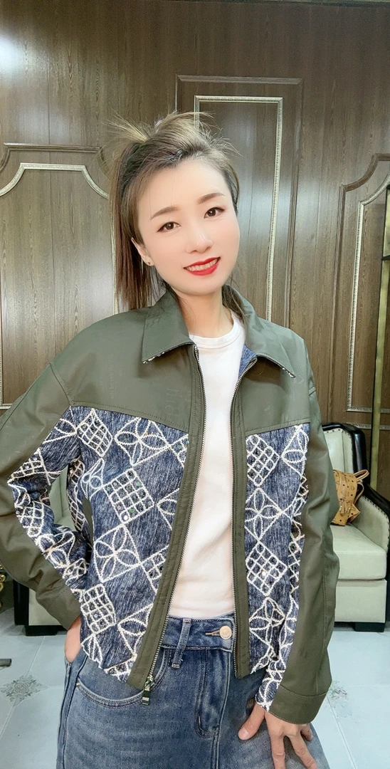 2025年春季真皮绵羊皮搭配牛仔布艺皮衣