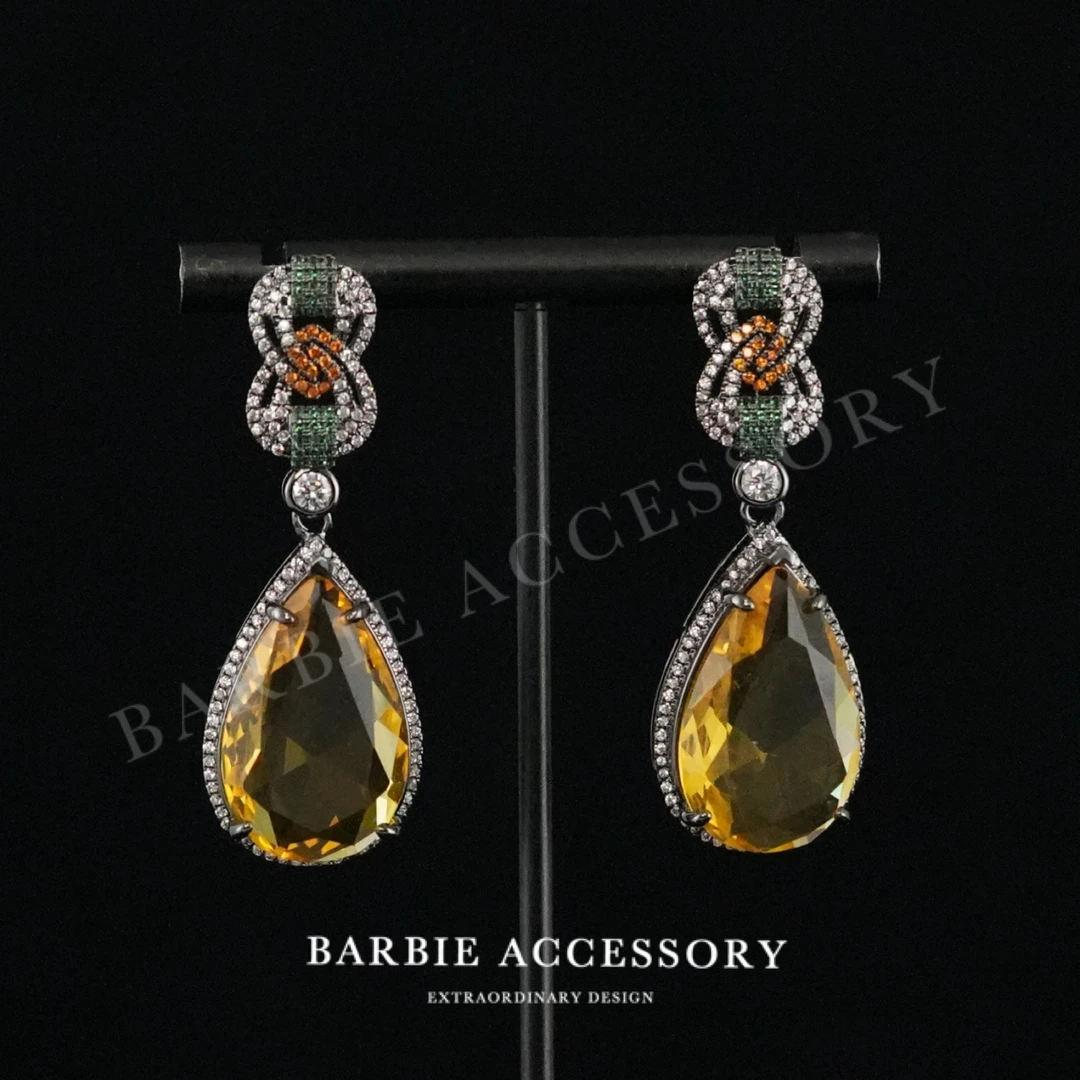 铜合金合成锆石耳饰 【皇冰星滴】法式既视设计款高级感绝美耳环