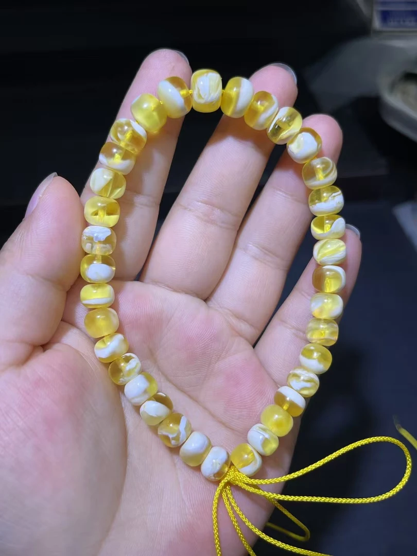 精工老型手串时尚女士单圈8-10蜜蜡金磁白溶洞女款气质百搭素圈