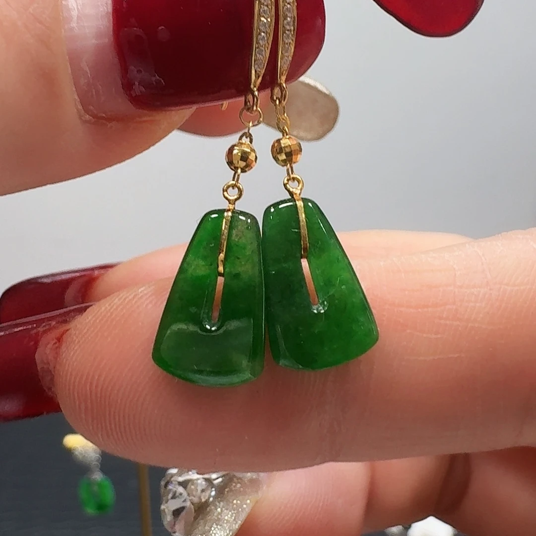 翡翠耳饰18K金镶嵌耳饰