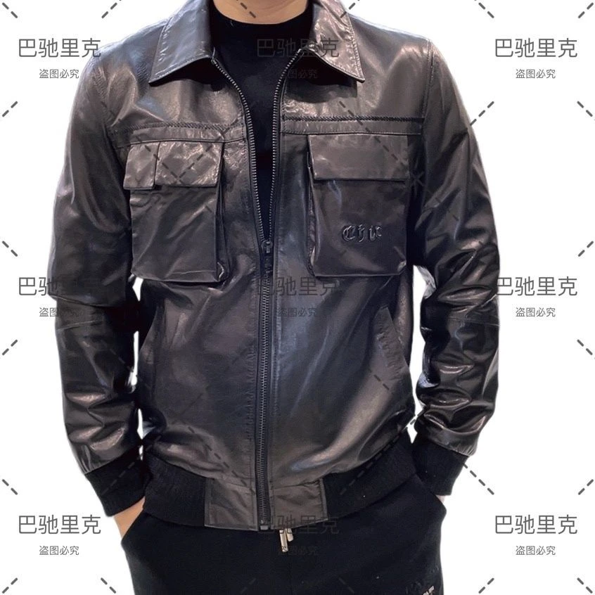 巴驰里克品牌断码亏钱处理真皮男装头层山羊皮油蜡工装皮夹克