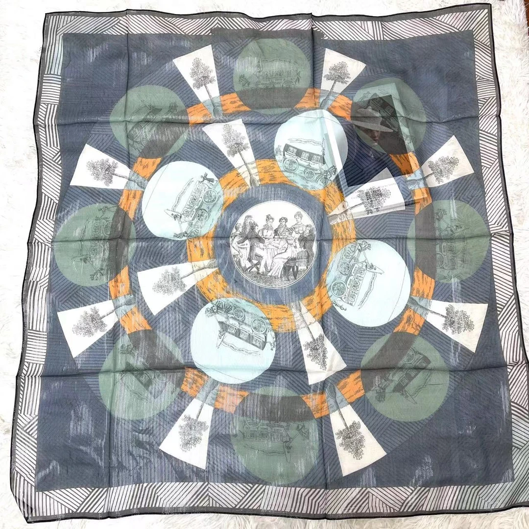 【巴黎贵族】110cm100％桑蚕丝金丝乔其工艺12姆米中方巾围巾