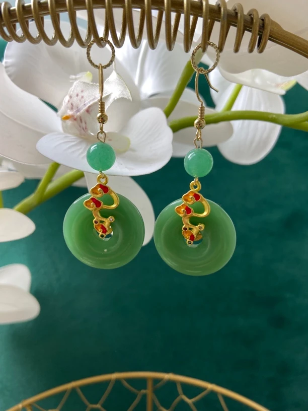 绿色平安扣24毫米直径耳饰新款