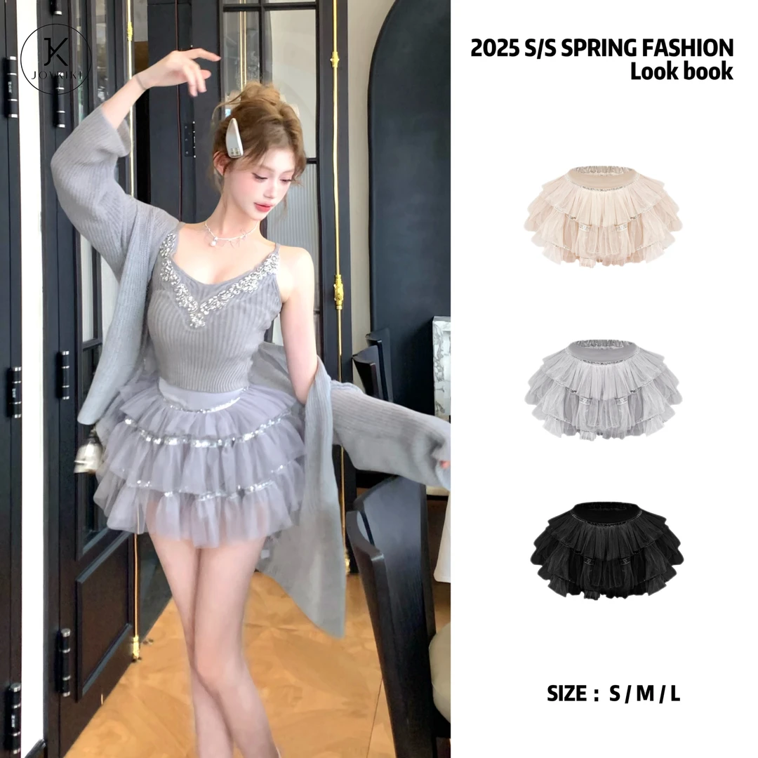 JOYKIKI金金【千层腿精】春季纯欲气质拼接纱纱半身裙J25A023