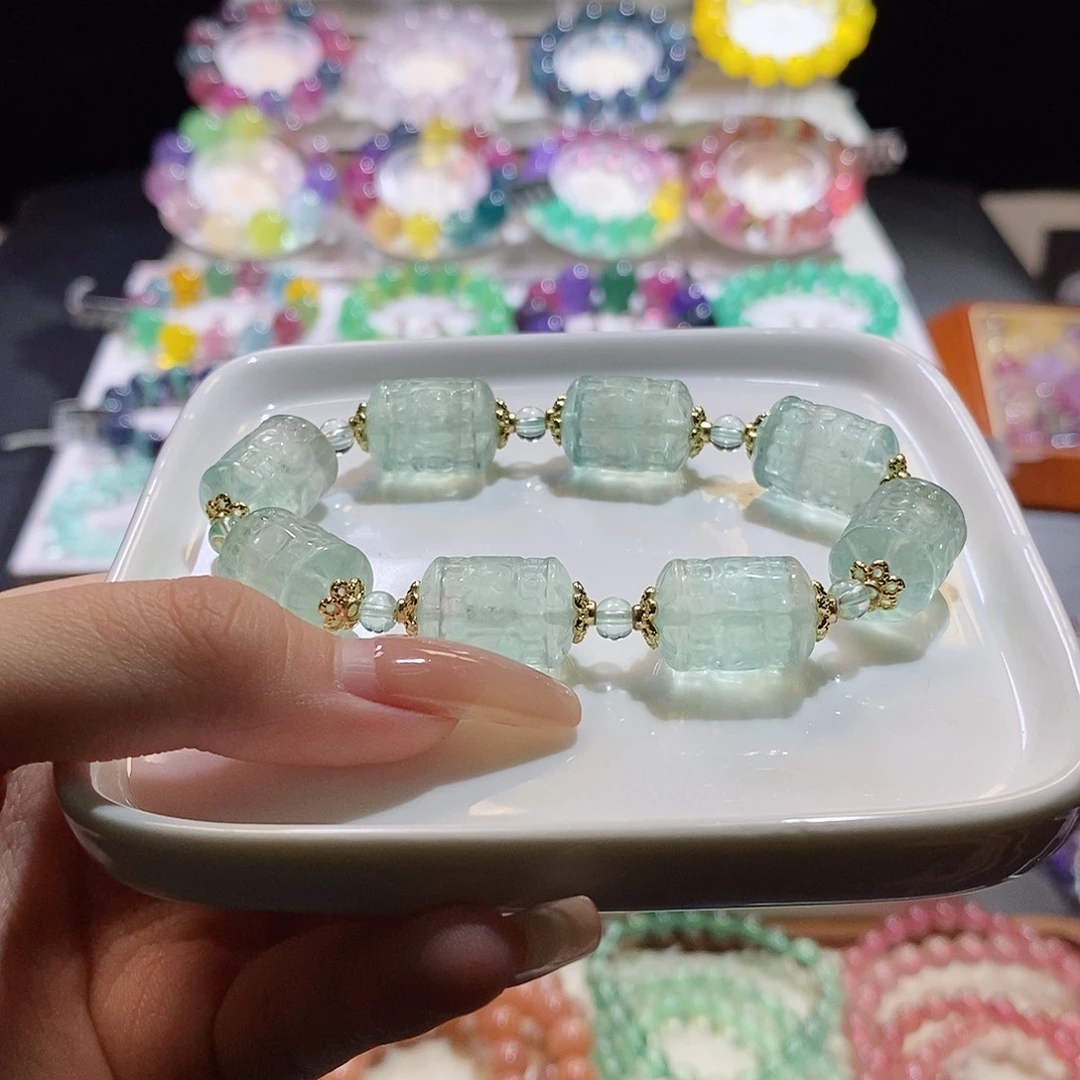 未镶嵌萤石手链薄荷绿滚筒