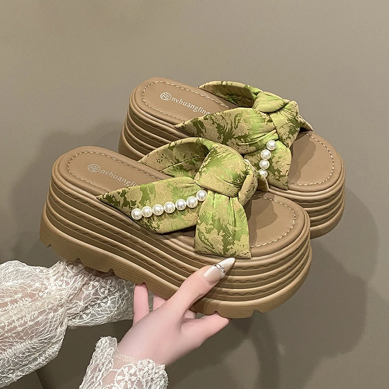 厚底仙女风新中式国风蝴蝶结减龄网红时尚百搭夏季外穿厚底凉拖鞋