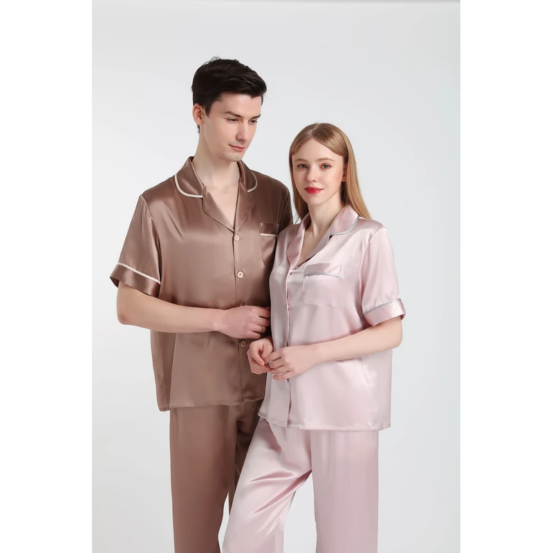 夏季短袖长裤真丝睡衣女 纯色100桑蚕丝可外穿舒适家居服套装新款