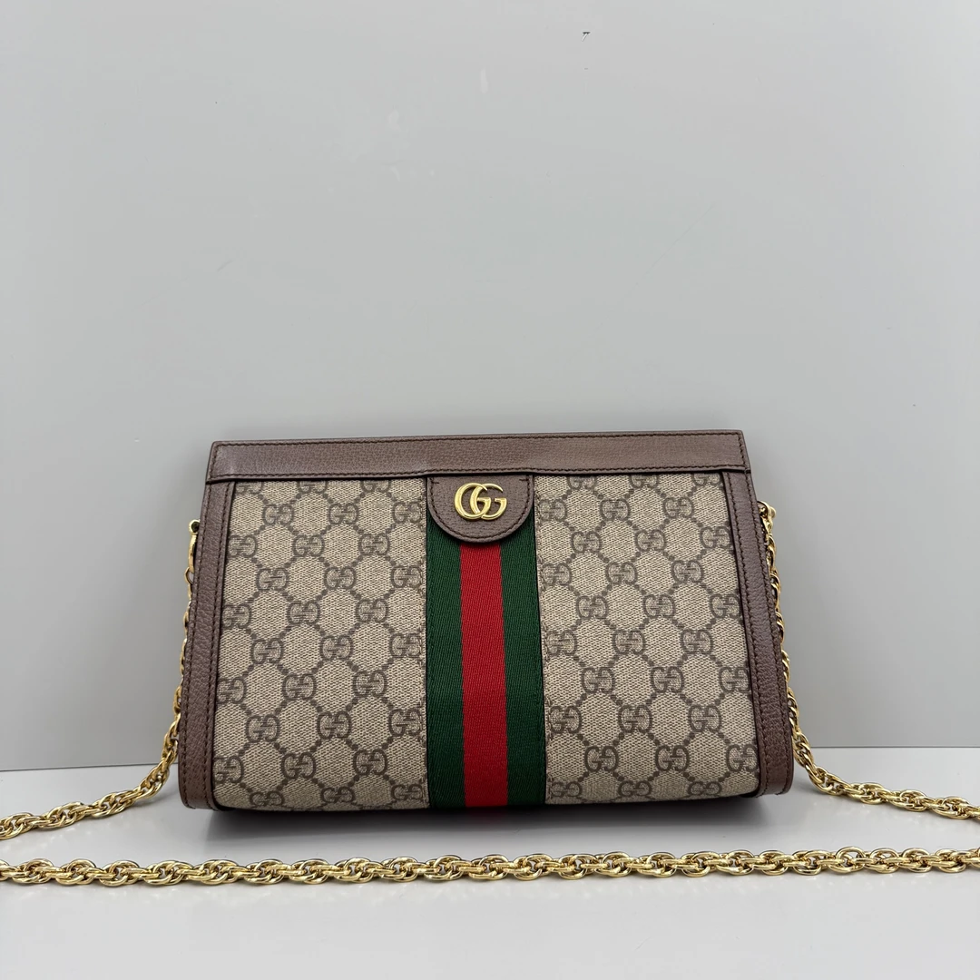 95新 GUCCI/古驰 优选/OP乌木色老花小号夹子包/26x17x8/Z09114