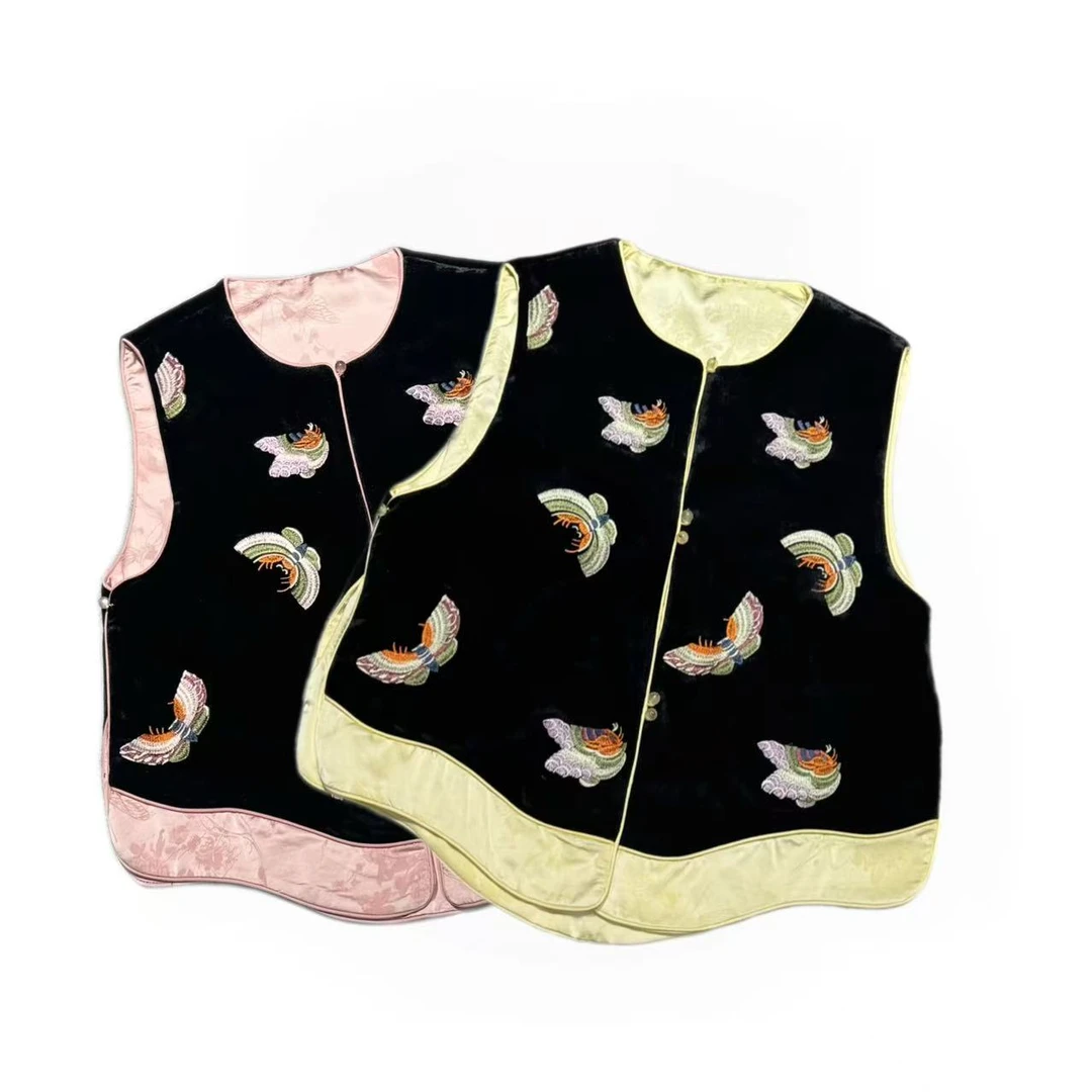 28228#秋季新中式《花香蝶舞》刺绣潮流气质百搭复古刺绣马甲国风