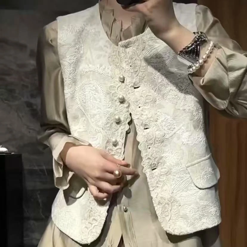 150-6951 新款春季刺绣马甲新中式小香风提花设计气质上衣马夹
