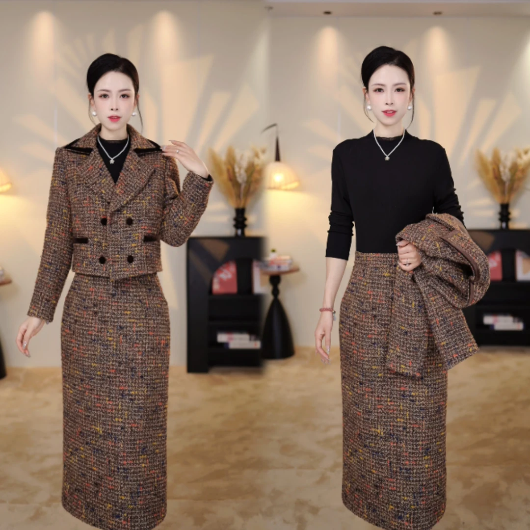 【两件套】春季新品 轻奢女套装 翻领小外套+连衣裙