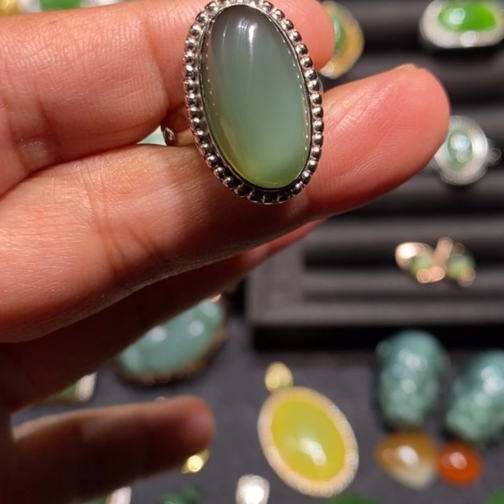 和田玉（碧玉）银S925镶嵌戒指