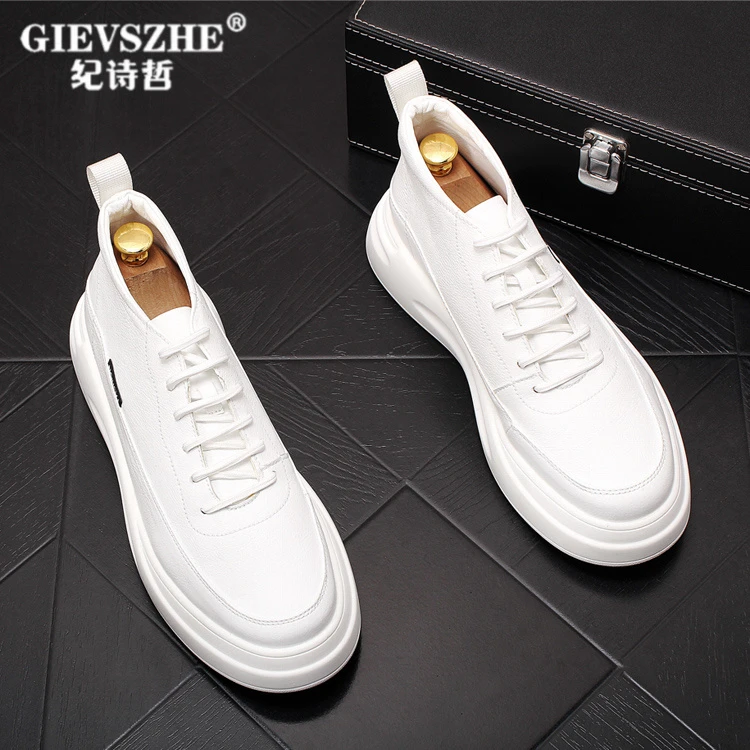 【高帮板鞋】纪诗哲厚底增高休闲鞋简约流光风男士真皮高帮保暖男靴