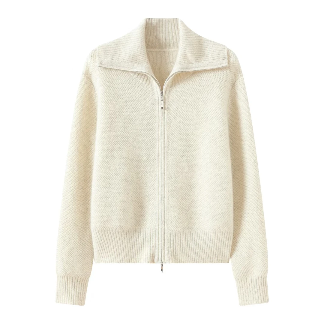 藏地软黄金100牦牛绒显瘦不扎贴服立领双头拉链开衫毛衣上衣