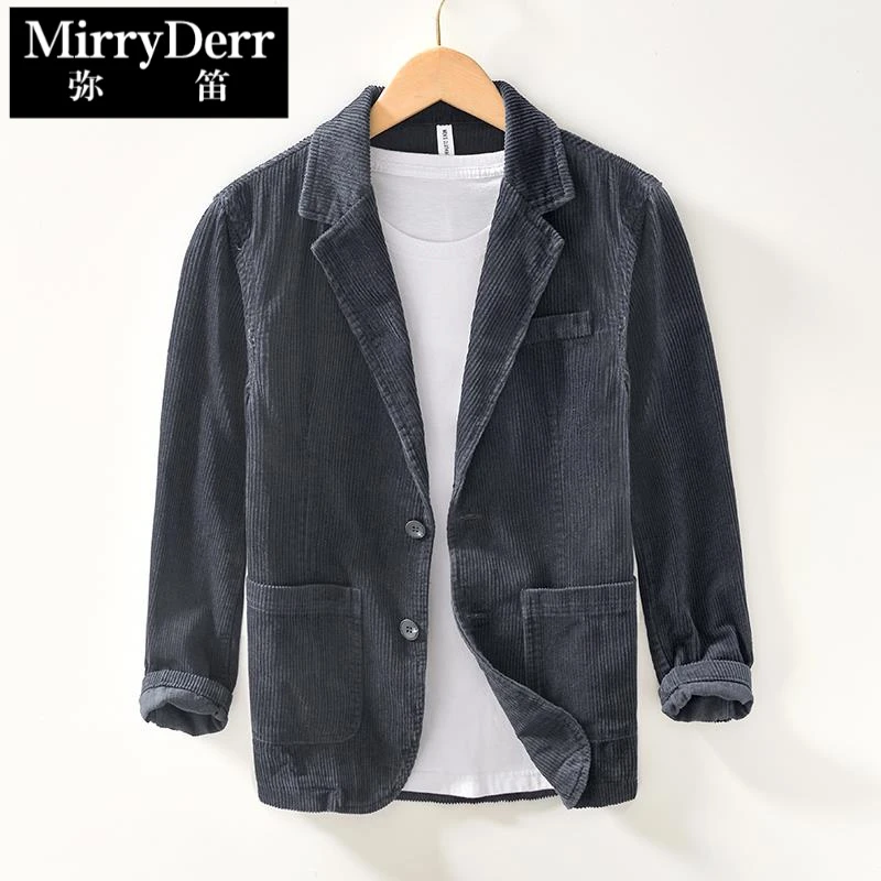 秋秋冬日系复古休闲西服男士时尚灯芯绒小西装纯色宽松单西外套