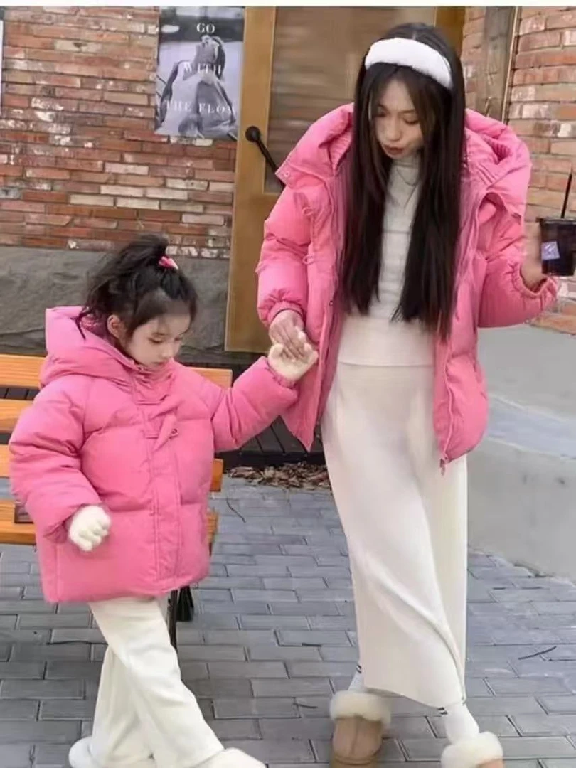 橘子】【千】韩版亲子羽绒服小辣椒加厚短款时尚中长款