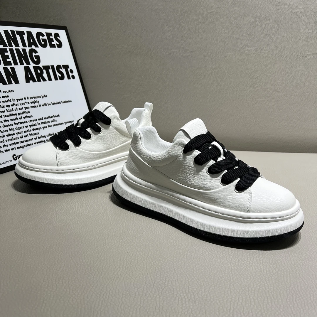 荔枝皮纹面秋冬新款拼色胶粘素面耐磨增高时尚休闲鞋男士厚底男鞋