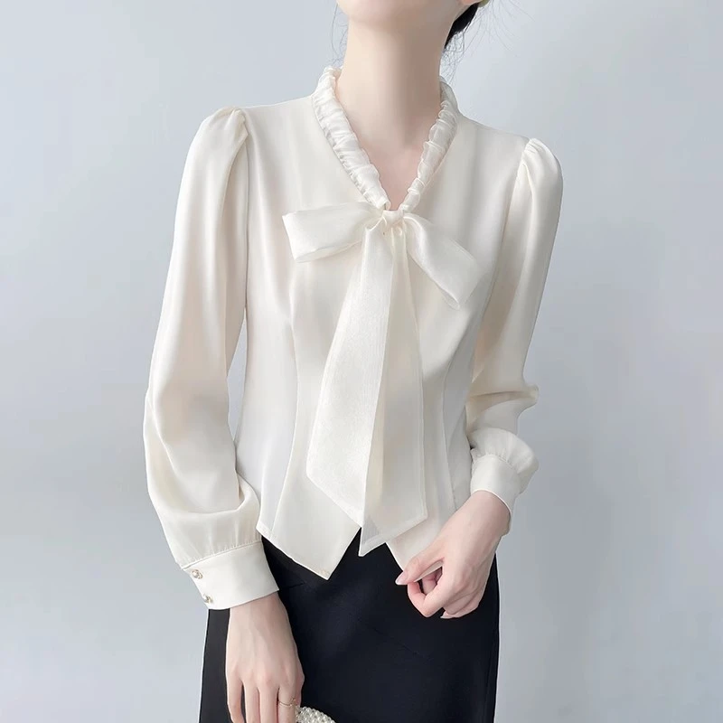 蝴蝶结衬衫女春季长袖职场面试穿搭衬衣小个子职业通勤上衣