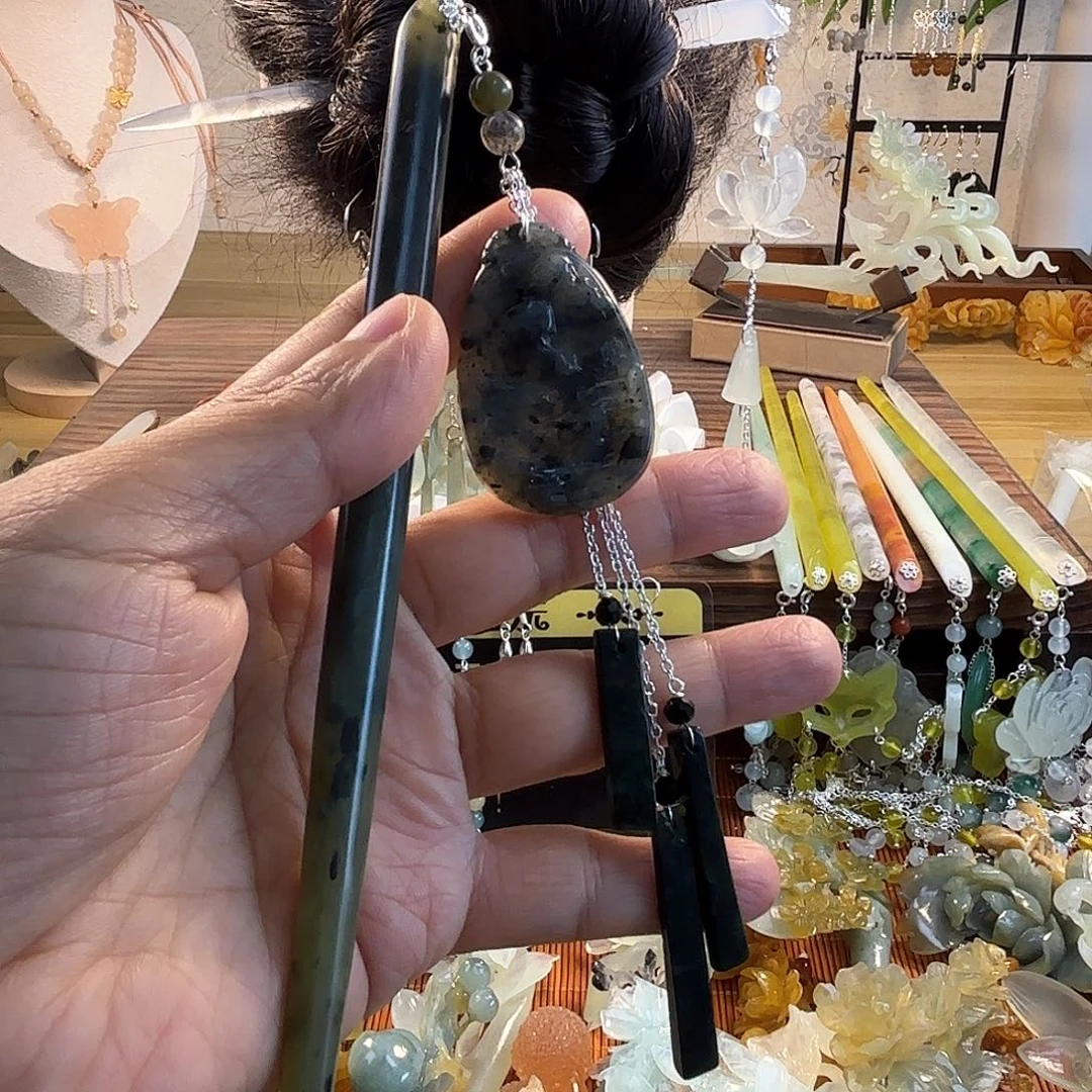 合金蛇纹石玉发饰