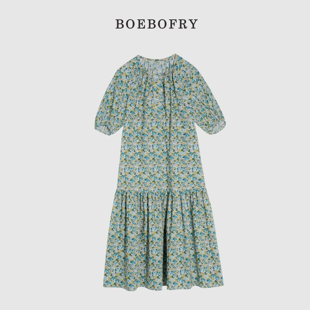 BOEBOFRY<彩韵繁花>夏季100%棉圆领气质减龄碎花连衣裙BE2L0851