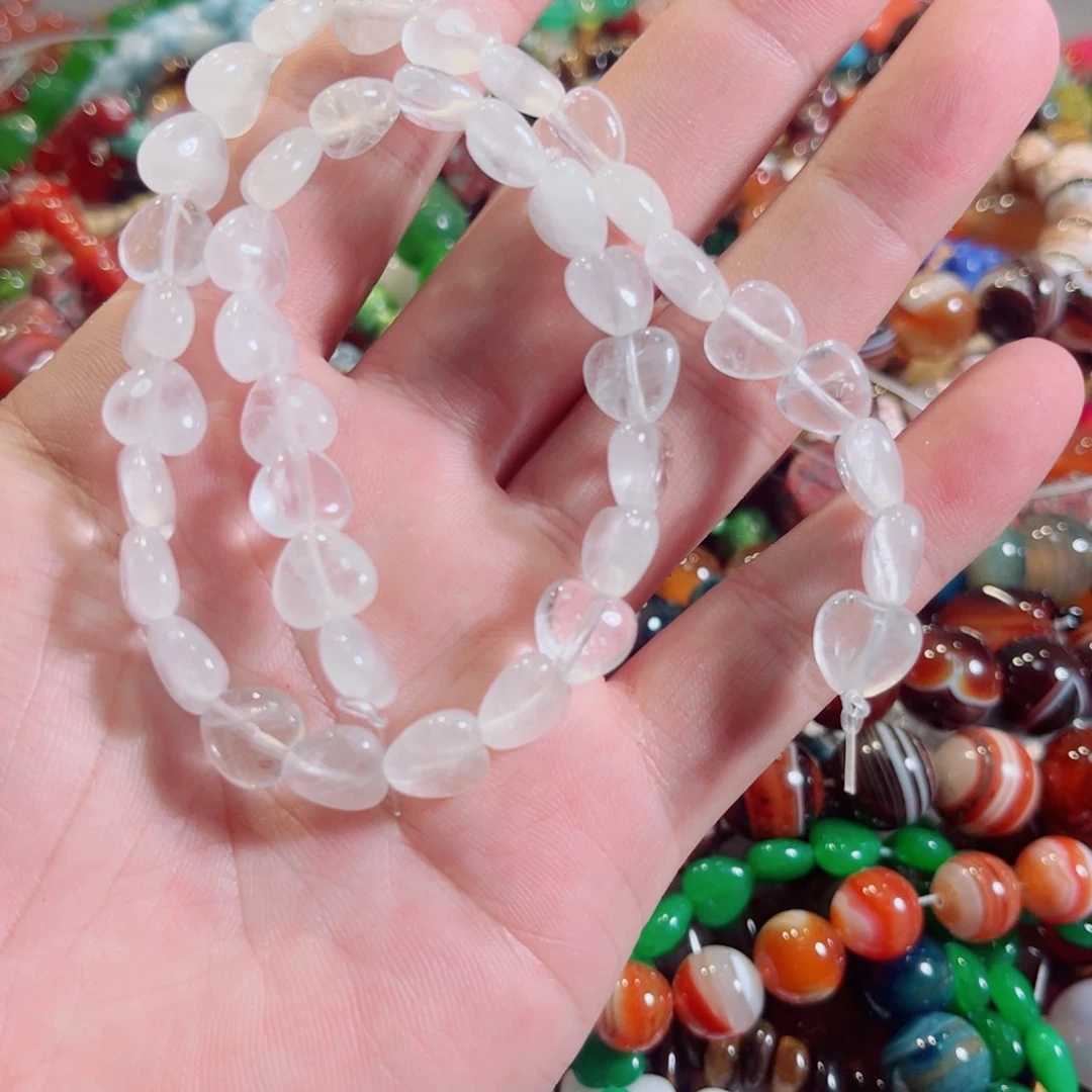合金玛瑙/玉髓珠宝半成品白水晶爱心一条10mm