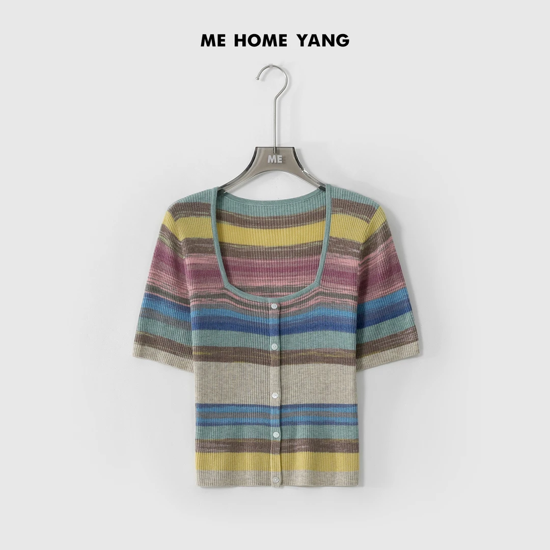 ME【彩色条纹】夏季新款百搭时尚女士显瘦通勤针织衫MEQS2642