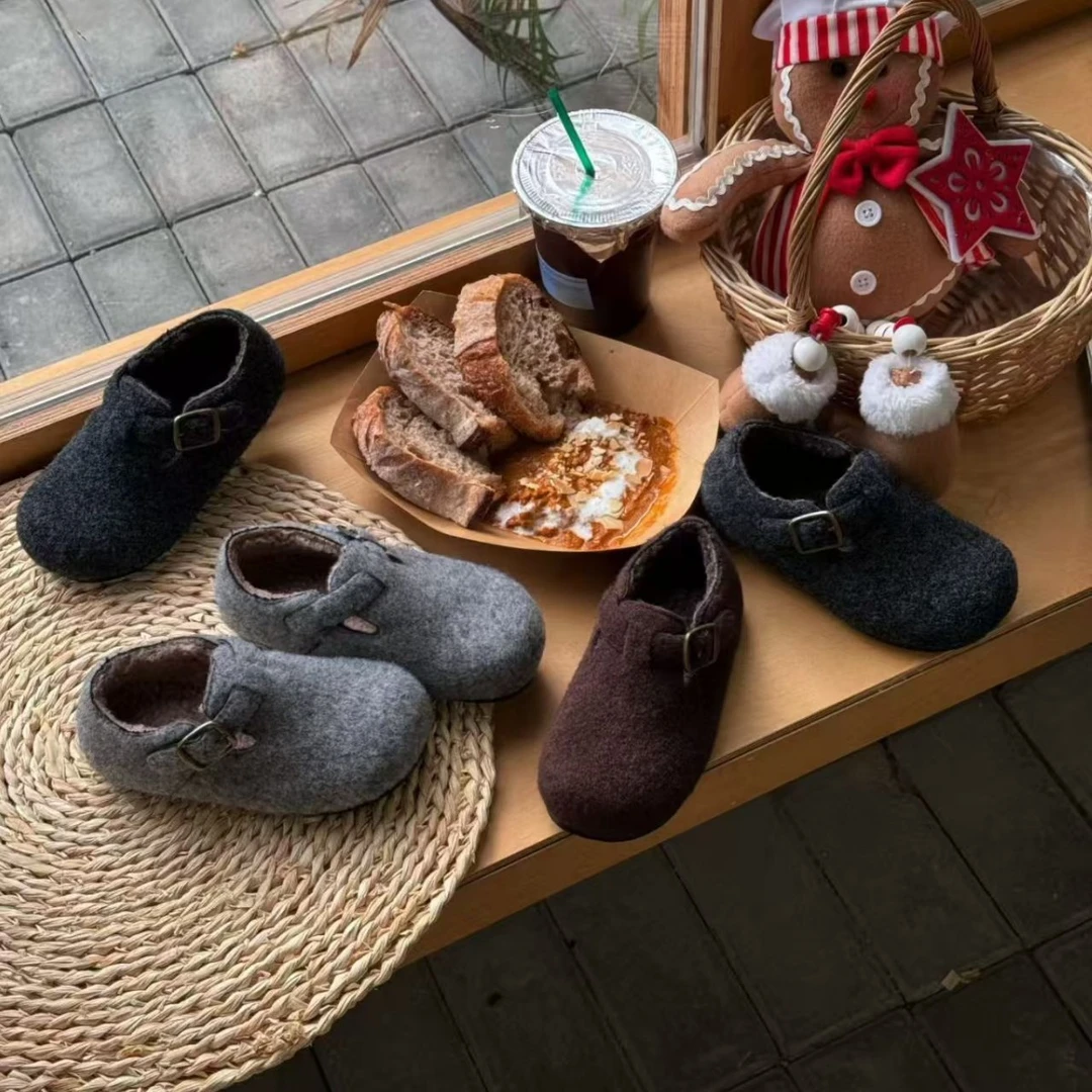 2025秋冬季韩版儿童加绒勃肯毛毛鞋冬季复古软底运动洋气百搭棉鞋