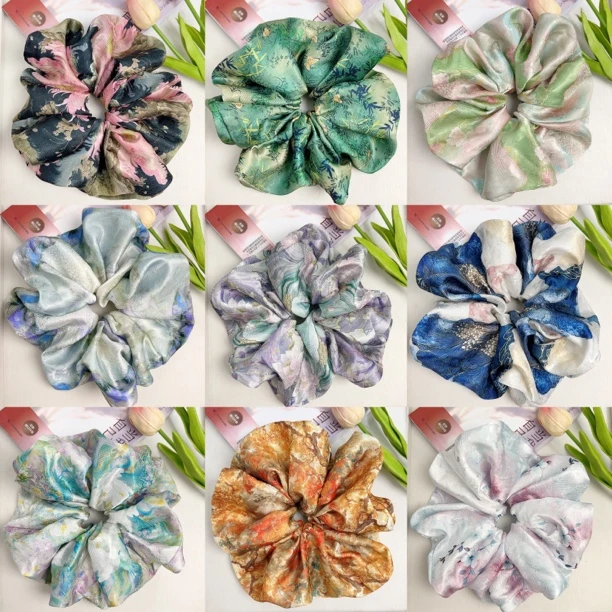 气质超大肠圈花萝缎提花新中式国风缎面超大肠发圈头圈超大发圈