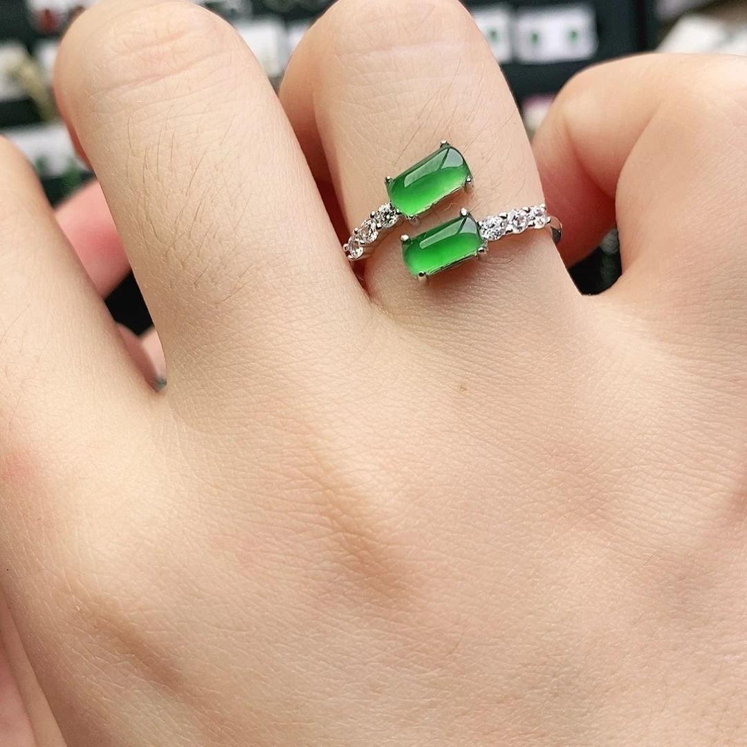 翡翠戒指银S925镶嵌翡翠