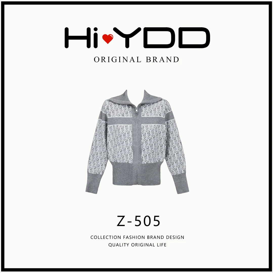 YDD•「Z-505」秋季拼接印花满字母提花D针织开衫轻奢毛衣外套HS-830