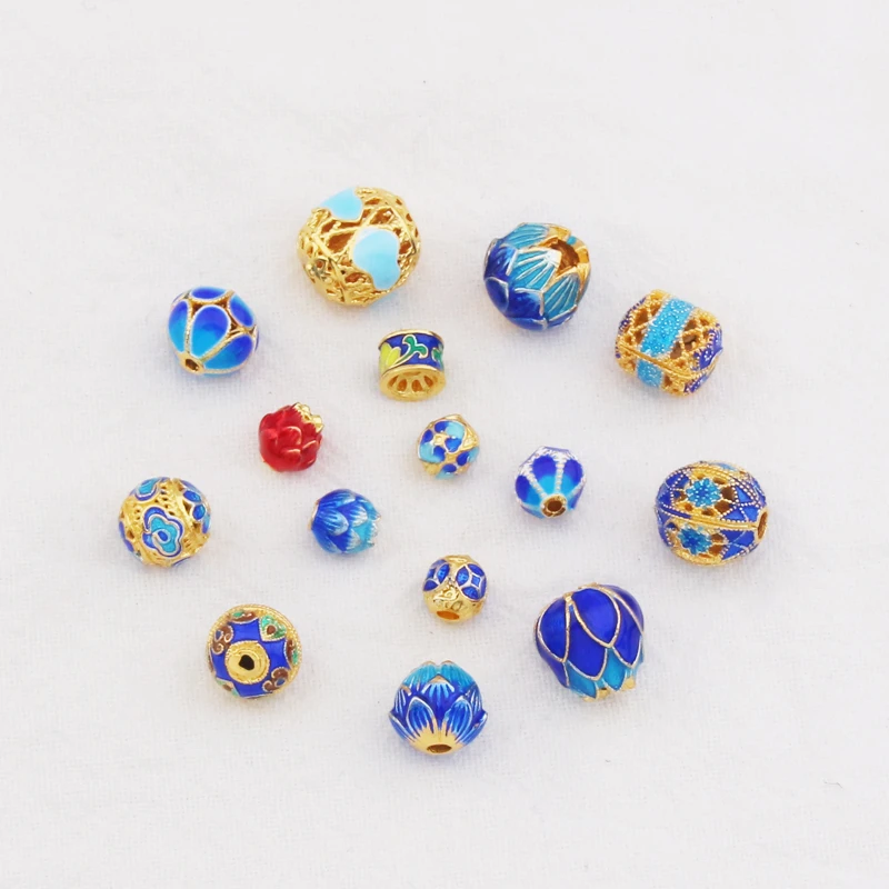 diy手工串珠手链项链配件景泰蓝烧蓝蝴蝶花朵莲花隔珠花托散珠