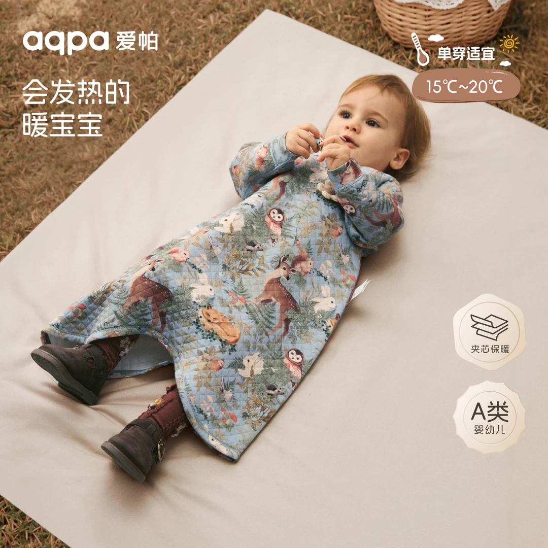 【林深时见鹿（夹丝）】aqpa爱帕宝宝儿童秋冬睡袍婴幼儿家居长袍