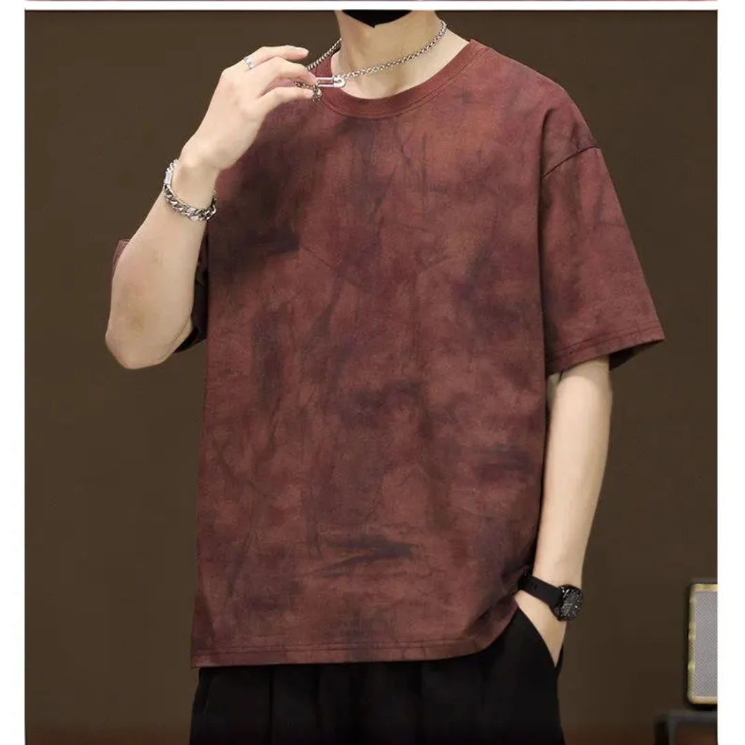 2025圆领短袖T恤夏季新品潮流百搭77026短袖宽松复古新款上市圆领