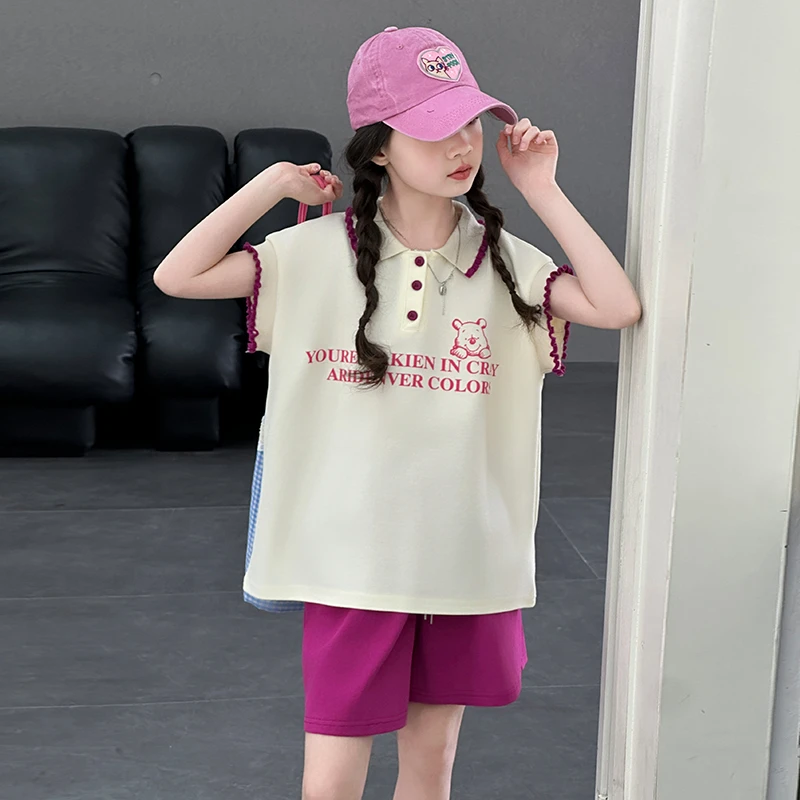 女童短袖t恤夏装套装2025新款大童夏季休闲上衣6-15岁 女孩衣服12