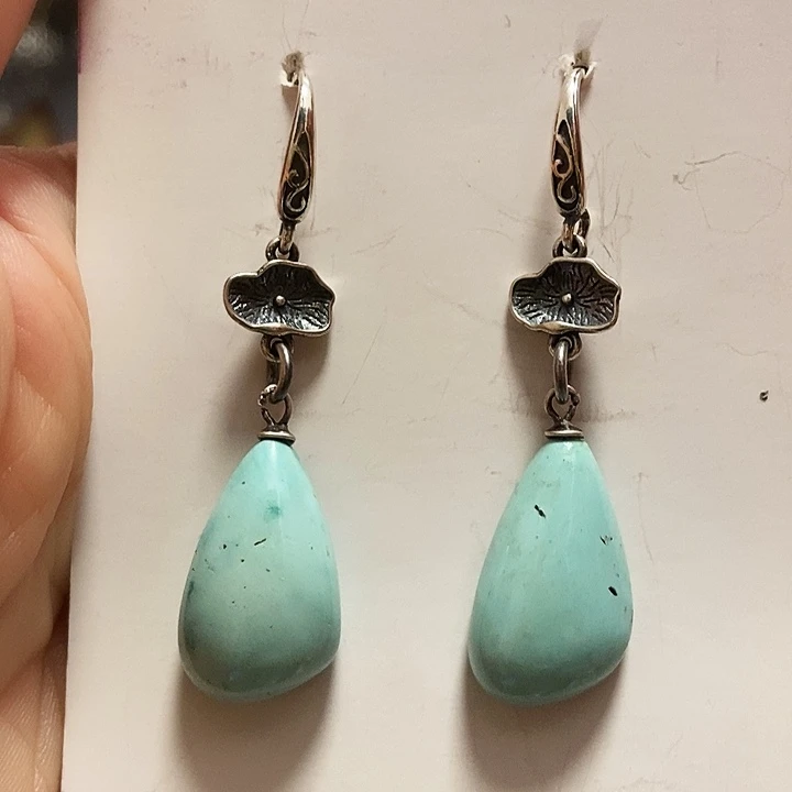 银S925镶嵌绿松石耳饰用****4绿松石