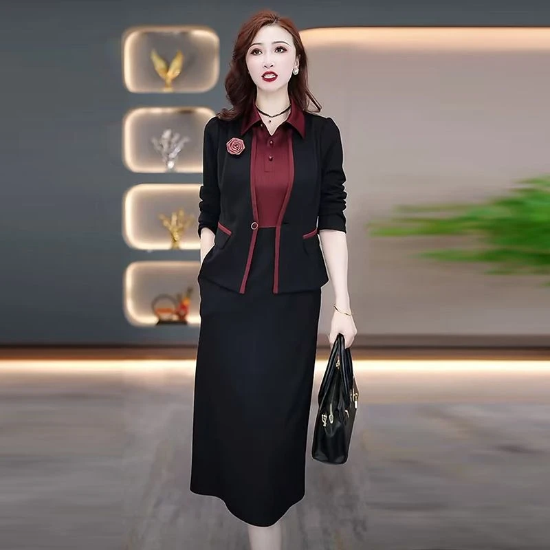 高级帛莱软精纺气质时尚端庄假俩件礼服裙2025春季新款拼色连衣裙