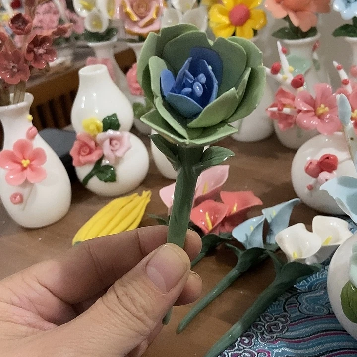瓷片纯手工陶瓷花摆件