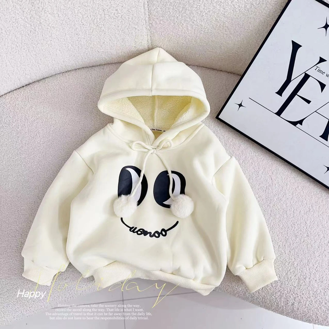 汤圆家童装2025新款韩系大眼睛卡通加绒连帽卫衣 XA-646