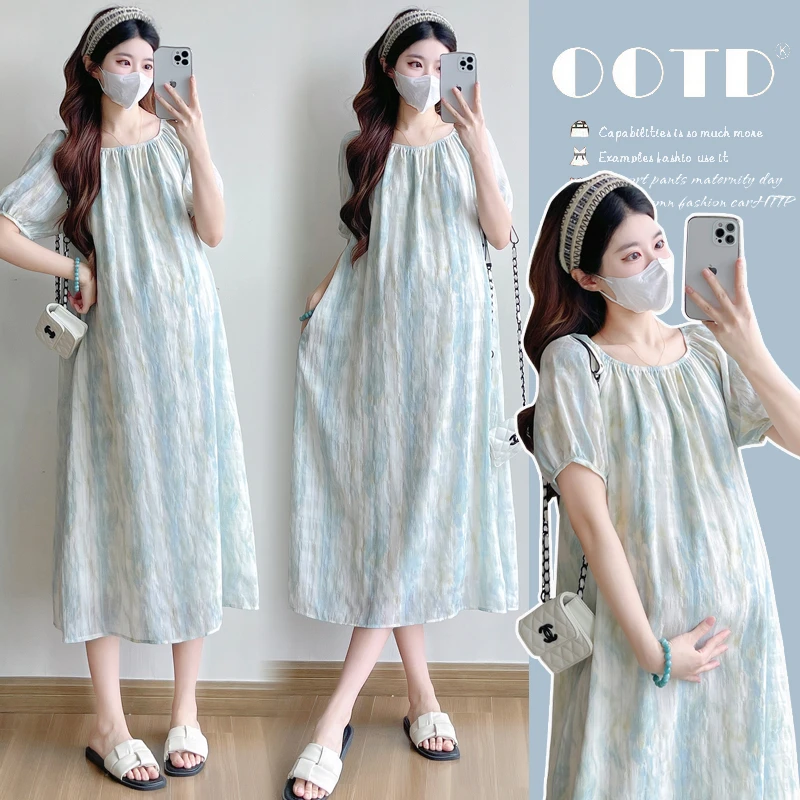 2025孕妇装夏季新款宽松气质辣妈连衣裙洋气甜美长款小清新孕妇裙