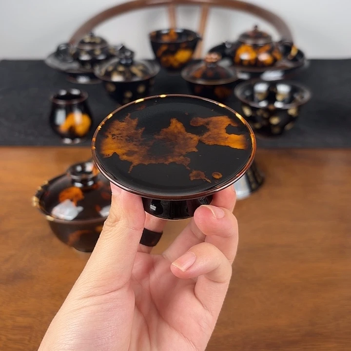 陶瓷玳瑁釉高足盖置