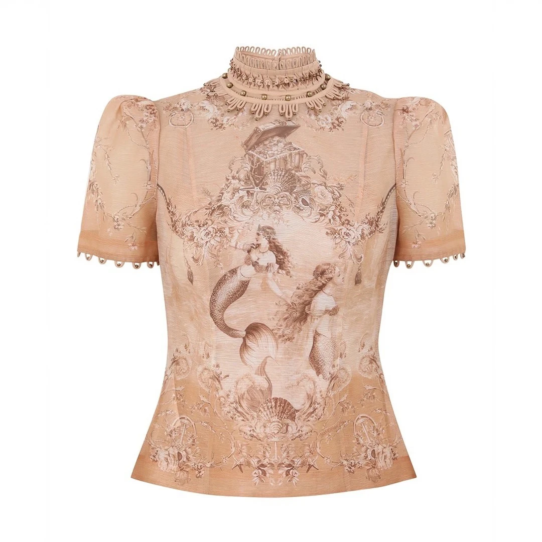 26早春新款美人鱼短袖丝麻上衣