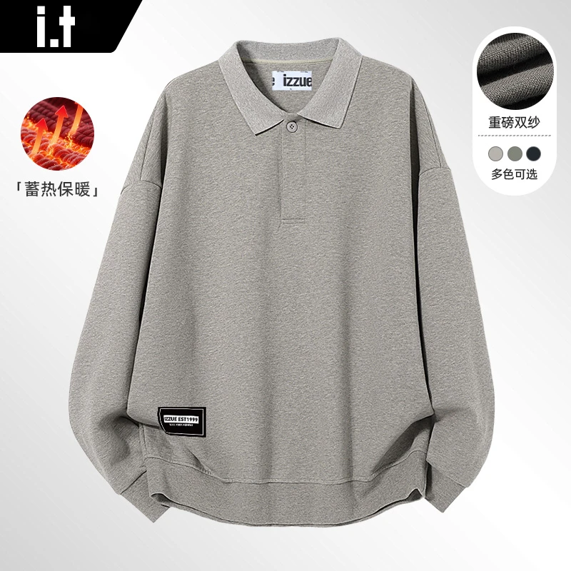 i.t izzue轻奢痞帅卫衣男款冬季重磅挺括套头衫潮流百搭polo上衣