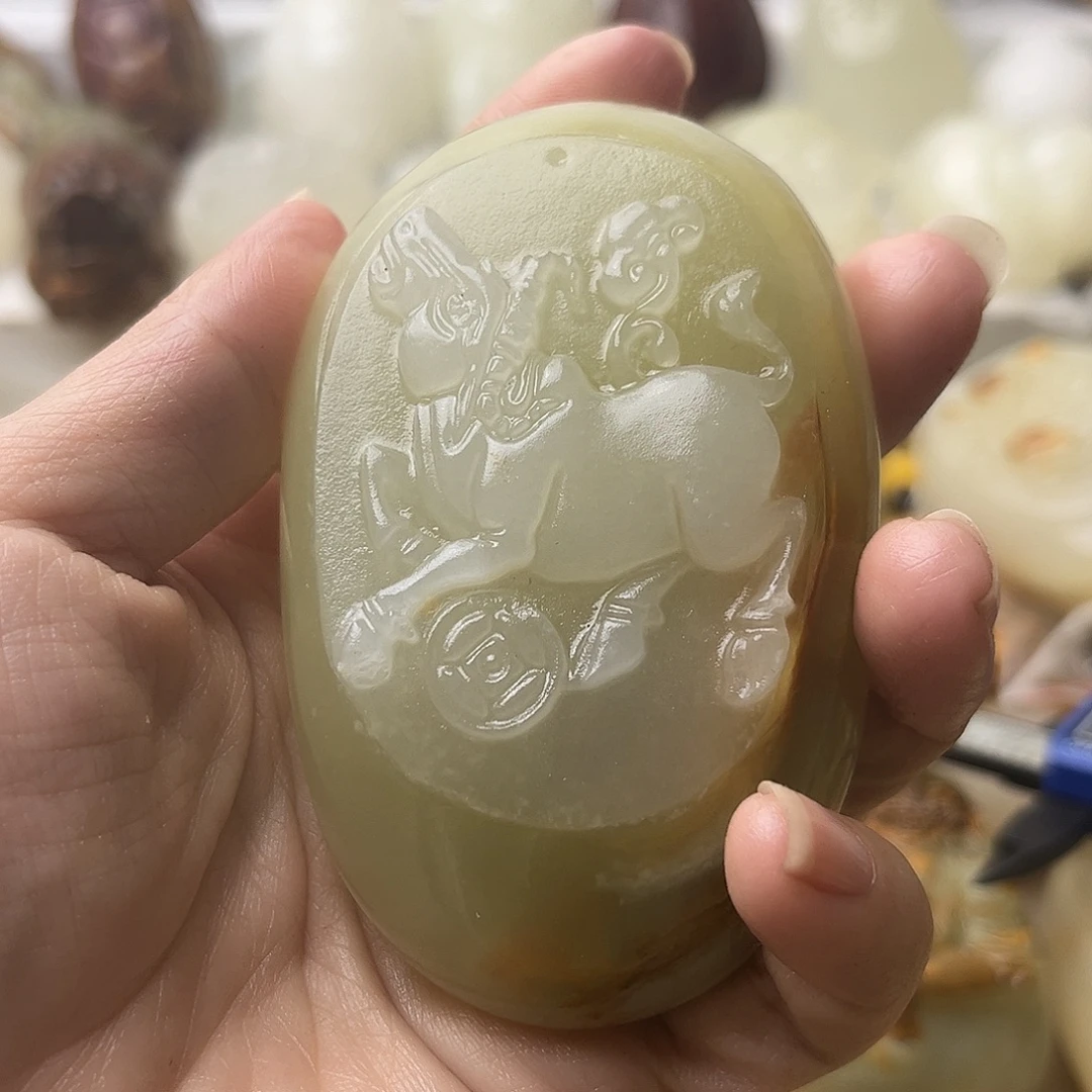 石材方解石手把摆件不退换牛