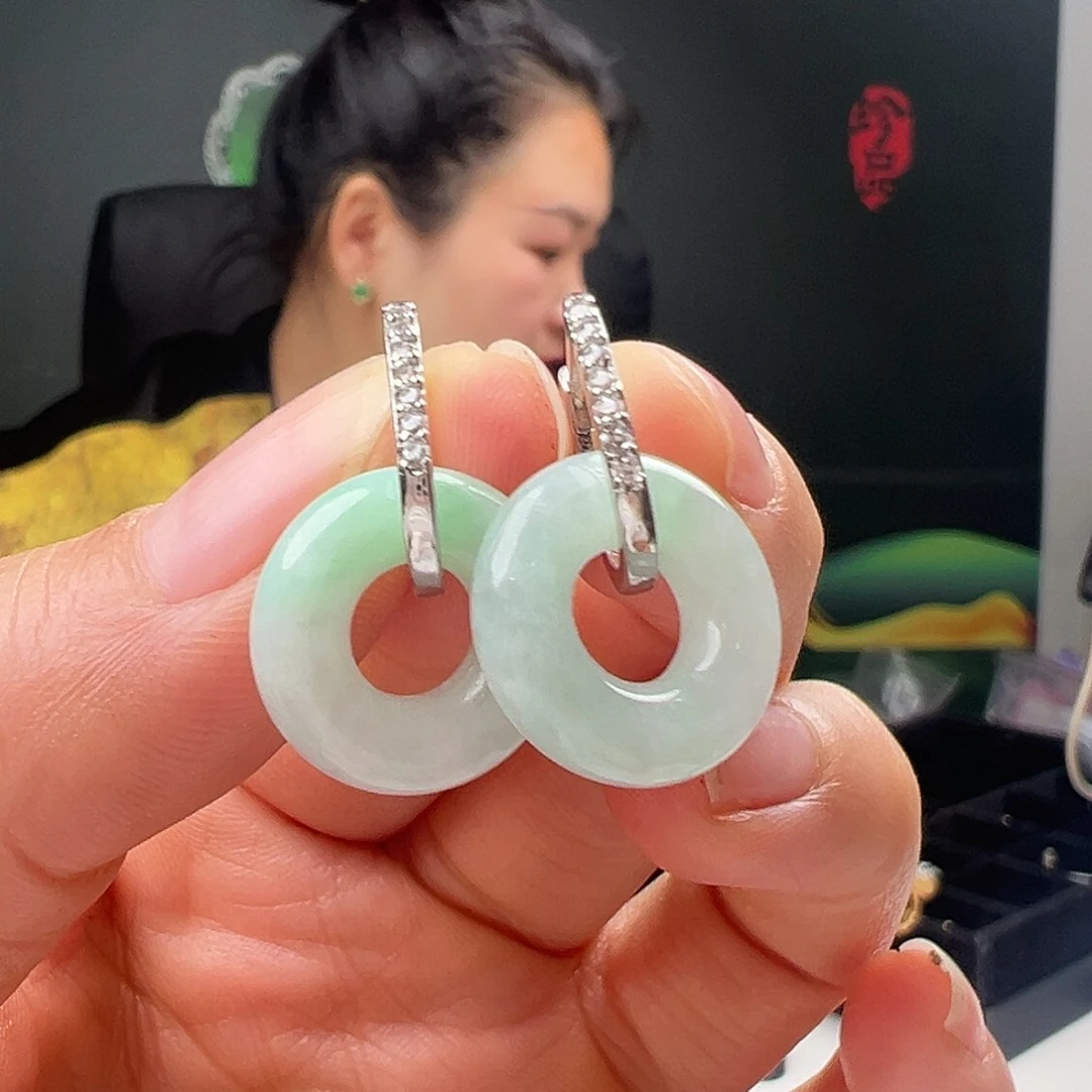 银S925镶嵌翡翠耳饰