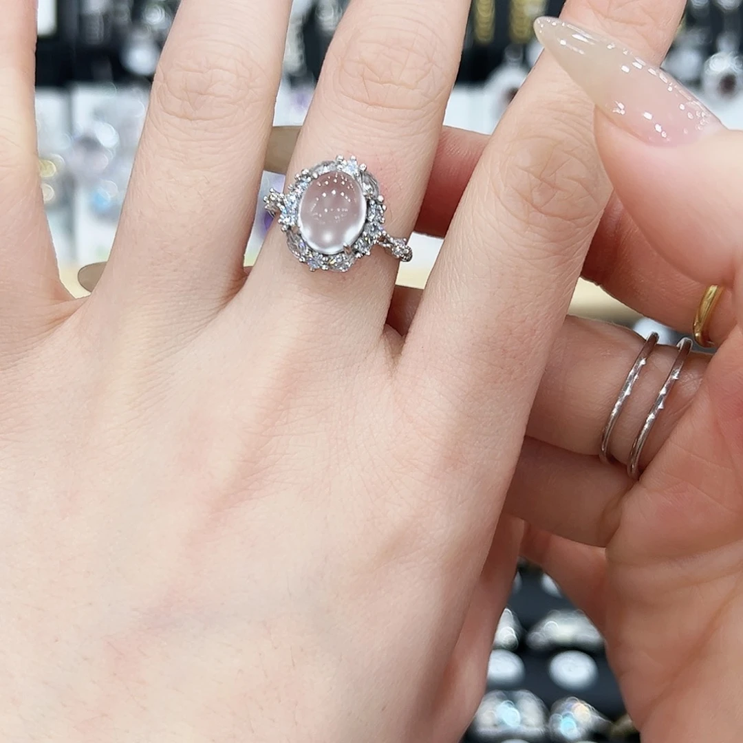 芙蓉石戒指银S925镶嵌戒指