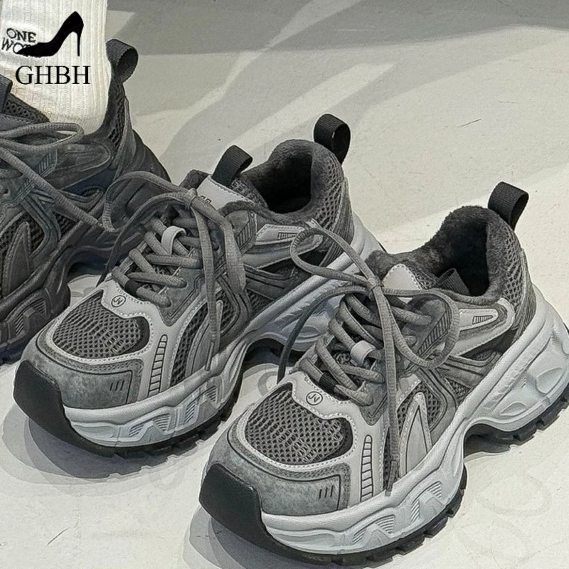 时尚舒适厚底老爹鞋女秋冬新款潮复古百搭欧美灰色运动鞋