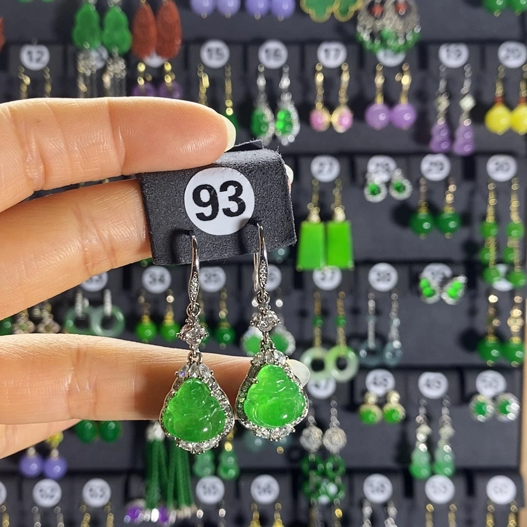 银S925镶嵌翡翠耳饰93